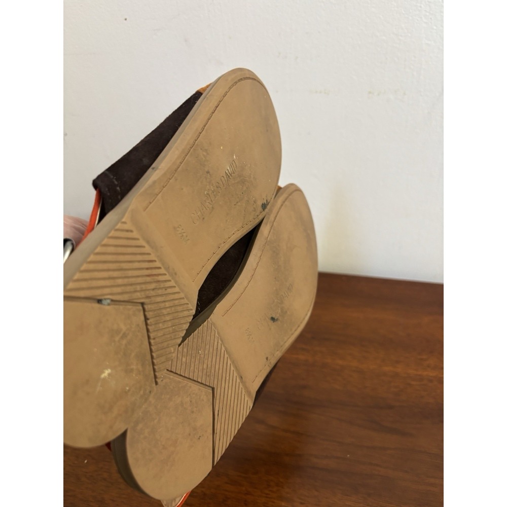 Charles David Women's Brown Orange Suede Leather Colorblock Sandals Size 8.5M - Picture 3 of 5